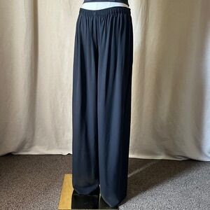 Vintage Harari Silk Wide Leg Pants XL Black Elastic Waist Minimalist USA